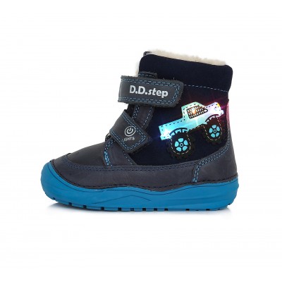 D.D. step chlapčenská detská celokožená zimná blikajúca obuv W071-32 Royal Blue 
